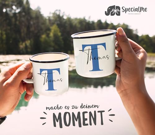 SpecialMe® Emaille-Tasse mit Namen Buchstabe Emaille-Becher Monogramm Initiale personalisierte Geschenke Namensaufdruck Weiss-schwarz… – Ansicht 4
