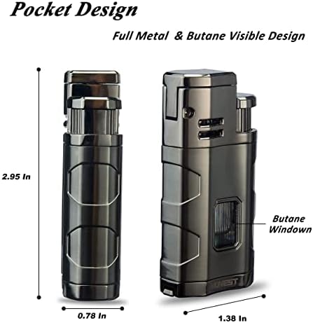PROMISE Torch Lighter Triple Jet Flame Refillable Butane Cigar Lighter Windproof Lighter with Cigar Punch - Butane Not Included (Gunmetal-E)