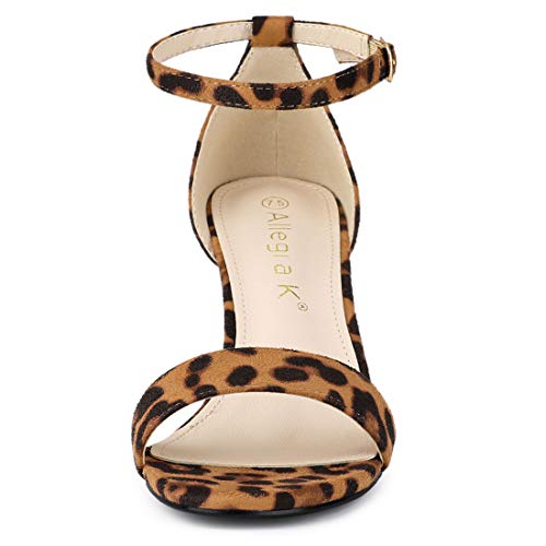 Allegra K Allegra K Women's Open Toe Ankle Strap Chunky High Heel Brown Leopard Sandals 8.5 M US