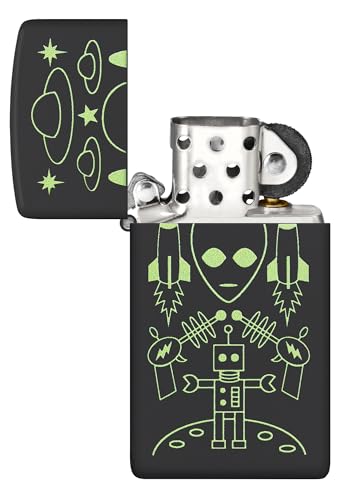 Image of Zippo Alien Invasion Design Slim Black Matte Windproof Pocket Fuel Refillable Lighter, BIS Certified