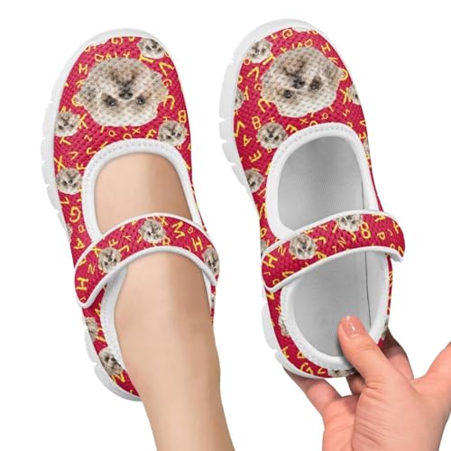 Puppy Print Mary Jane Shoes for Girls Toddler Dress Shoes Breathable Running Tennis Sneaker School Mesh Barefoot Shoes3