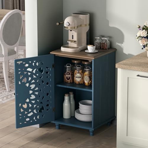 Image of JOINICE Small Accent Cabinet with Hand-Carved Door for Living Room /Bedroom | Hand-Carved Floral Design, Farmhouse /Rustic Style, Space-Saving, Sofa Table, Solid Wood Legs, Adjustable Shelf, Easy Assembly