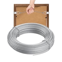 YIXNSW Picture Hanging Wire Roestvrijstalen ophangdraad 100 m x 0,5 mm met 30 stuks aluminium voor het ophangen van fotolijsten, waslijnen, spiegels