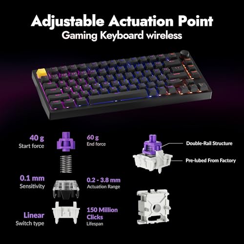 Image of LEMOKEY P1 HE 75% Wireless Custom Mechanical Gaming Keyboard with Gateron Double-Rail Magnetic Switches Knob Version, QMK 2.4 GHz Bluetooth 5.2 RGB Backlight Compatible with Mac Windows Linux-Black