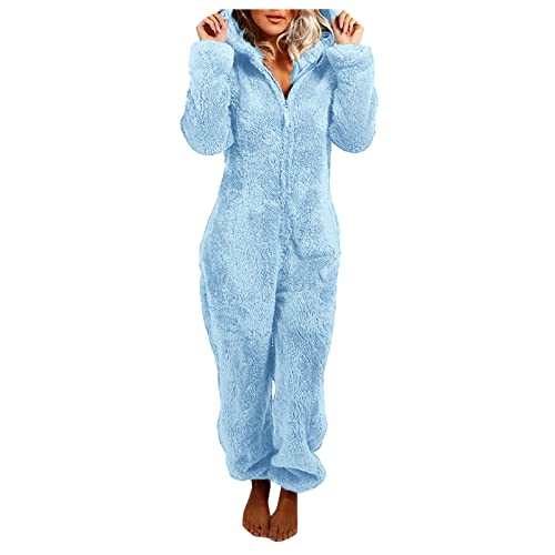 riou Pijama Invierno Mujer, Enteros Monos Talla Grande Empalme Jumpsuits Onesies Sleepwear Romper Manga Larga Cuello V Suave y Confortable Invierno Fiesta Ropa de Dormir