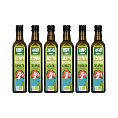NaturGreen - Aceite de Girasol Virgen Extra, Pack 6 x 500 ml, Natural, Uso en Crudo y Caliente, Rico en Vitamina E y Ácidos Grasos Saludables, Para Freir y para Ensaladas