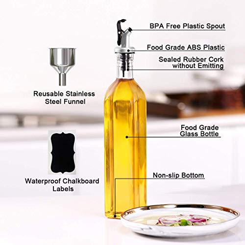 GMISUN Olive Oil Dispenser Bottle,Cooking Oil and Vinegar Cruet Set with 17oz Oil Container Glass Caraf,Stainless Steel Funnel,Oil Pour Spout,Label,3Pack,Clear