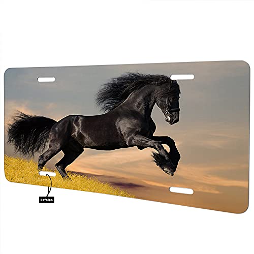 Lefolen Front License Plate Covers Black Horse Gallop Sunrise,Nature Animal Mane Herd Grassland Jump Sunset Auto Car Tag Vanity Plates Aluminum Novelty Metal Plate For Men Woman 6" X 12" #TOP2