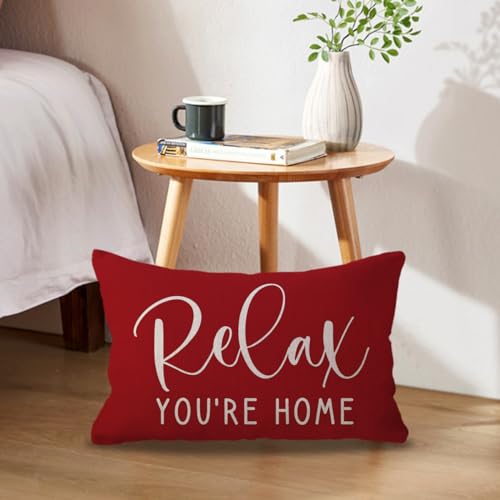 ULOVE-LOVE-YOURSELF-Home-Relax-Lumbar-Throw-Pillow-Covers-Farmhouse-Rustic-Welcome-Decorative-RectangularWaist-Pillowcases-12-x-20-Inch2Pack-Front-Porch-Decor-Cushion-Covers-Red ULOVE LOVE YOURSELF Home Relax Lumbar Throw Pillow Covers Farmhouse Rustic Welcome Decorative RectangularWaist Pillowcases 12 x 20 Inch2Pack Front Porch Decor Cushion Covers Red