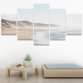 SIGNWIN 5 Panel Canvas Wall Art Aerial Beach...