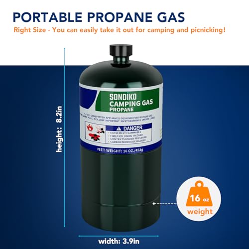 Sondiko Propane Tank 2 Pack, High Purity 1LB Propane Cylinder Tank 16 oz, Factory Prefilled and DOT Compliant, Premium Propane to Broil Sous Vide for Welding Brazing Soldering - Thumbnail 5