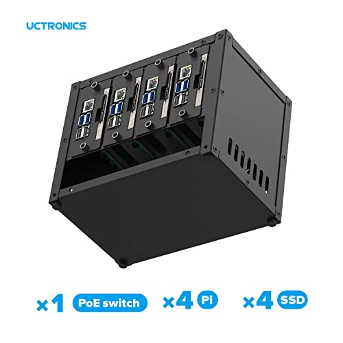 Uctronics Upgraded Complete Enclosure For Raspberry Pi Cluster, Compatible With Pi 4B, 3B+/3B, And Other B Model, House Up To 4×2.5" Ssd, Support Poe/Poe+ Hat And Switch, 2 Cooling Fans #TOP3
