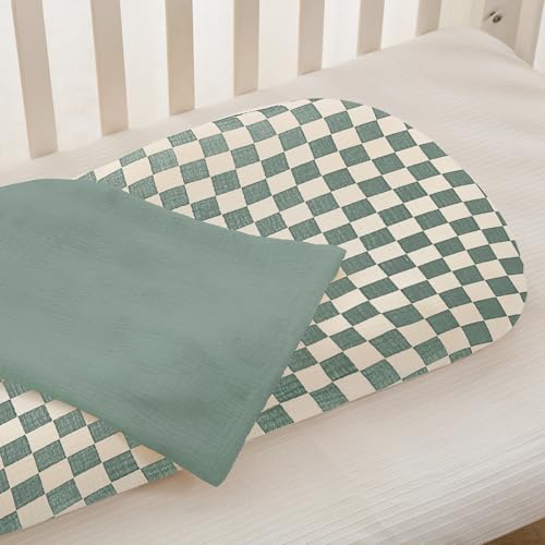 Image of guruixu Muslin Baby Lounger Cover 2 Pack, 100% Cotton Infant Lounger Cover, Soft & Breathable Replacement Slipcover, Compatible with Snuggle Me Newborn Lounger (Roman Green,Green Check)