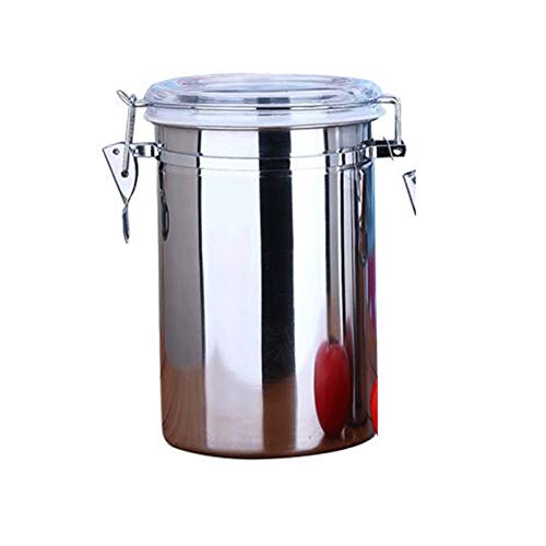 Tanque sellado con botón de acero inoxidable, tarro de café sellado, tanque de almacenamiento de granos de café, café en polvo, adecuado para azúcar, alimentos, granos de café, té (tamaño: 900 ml)