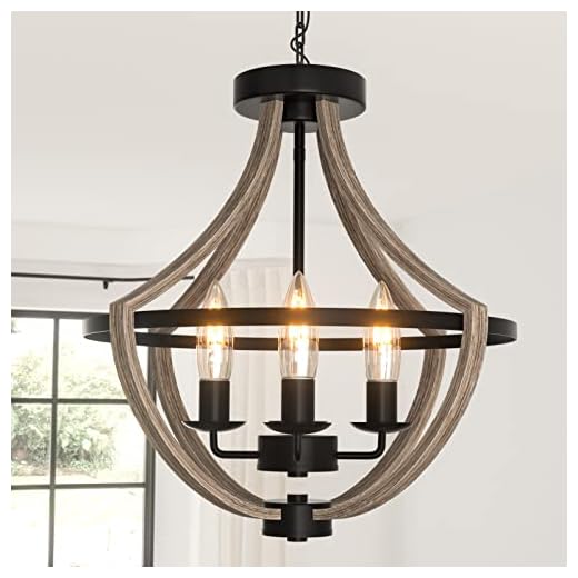 16.5" Farmhouse Light Fixtures Chandelier, 4-Light Rustic Flush Mount Ceiling Light, Modern Faux Wood Light Fixture for Dining Room Kitchen Foyer Hallway Entryway Bedroom Closet