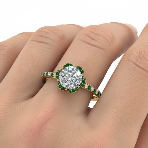 Image of 55Carat Choose Your Gemstone 6 Petal Ring Yellow Gold Plated Round Shape Halo Engagement Rings Well Shaped for Any Gift Giving Occassion Modern Style Enchating Women US Size 4 to 12