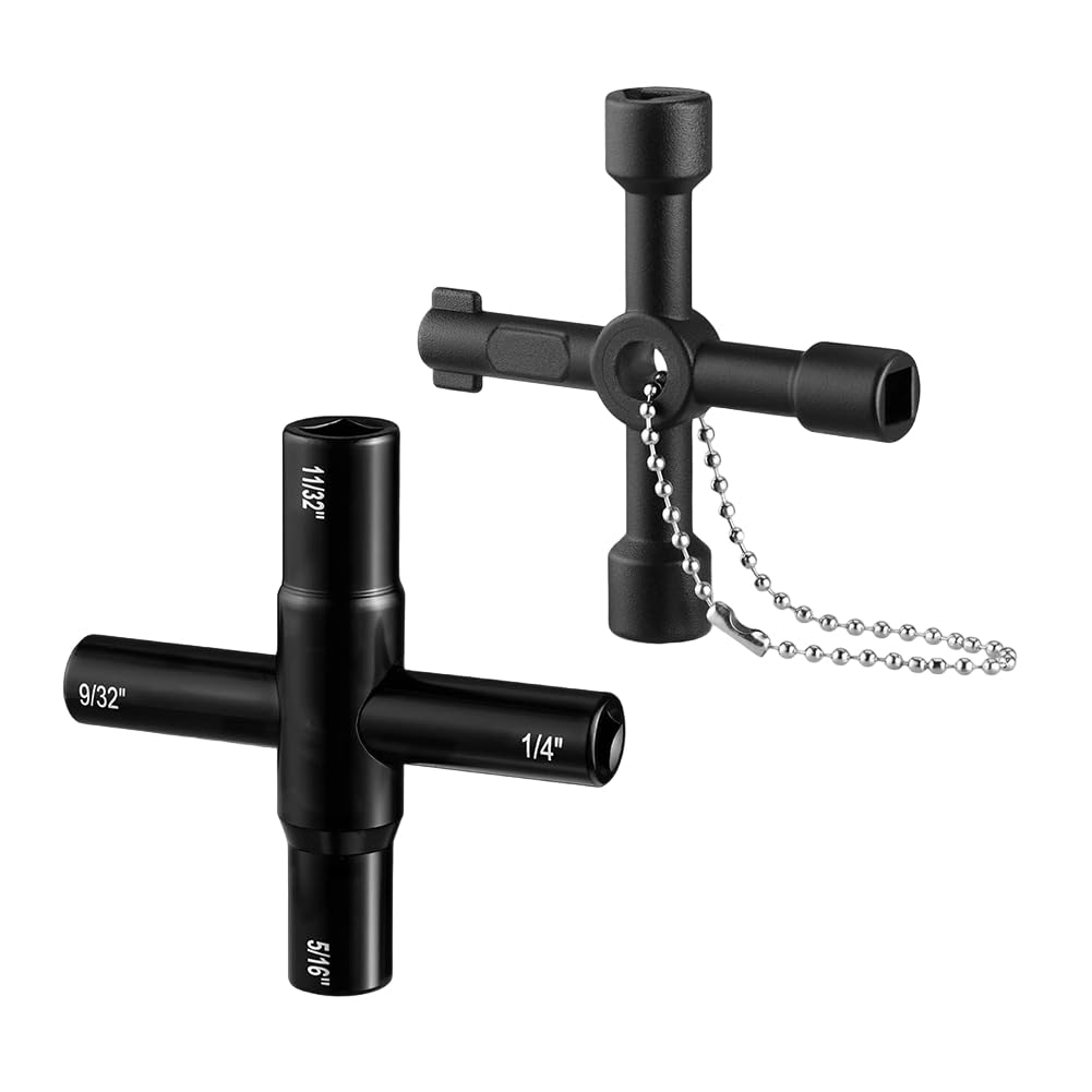 Littimoon 2PC 4 Way Water Key Wrench, 40Cr Universal Utility Sillcock Key and Multifunctional Heavy-Duty Water Valve Key Tool
