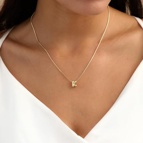 Image of Personalized Bubble Letter Initial Necklace, 14K Gold Plated, Dainty Pendant for Women, Trendy Gold Jewelry