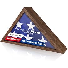 Wooden Flag Display Case for 3x5 Folded American Flag Not for Burial, Military Veteran Shadow Box With HD Tempered Glass, Wall Mounted Triangle Frame, Rust Brown