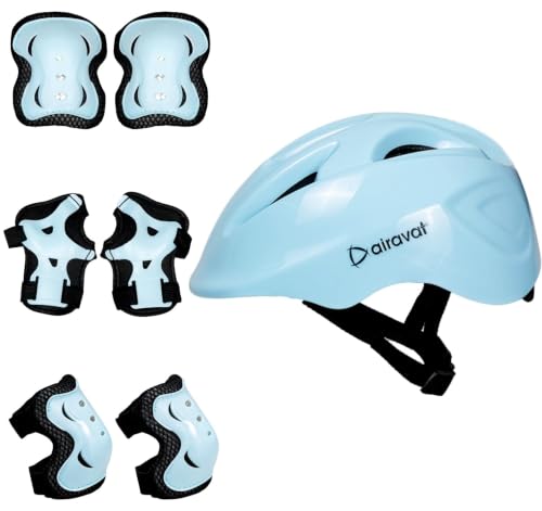 Image of Airavat 7510 Zippy Kids Protective Set Including Helmet Along with Knee Pads, Elbow Pads & Palm Guards (Cyan)