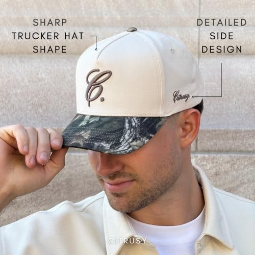 Image of Vintage Fashion Trucker Hat | Men & Women | Trendy Cute Retro Red Caps for Country & Western | Camo Fur Cotton | Snapback