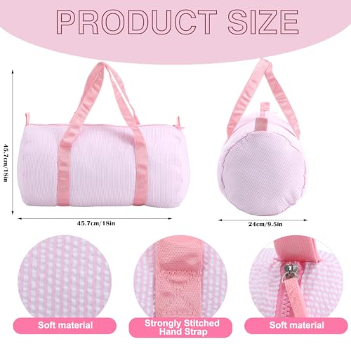 Kids Duffle Travel Bag, Pink Seersucker Gym Bag with Zipper Cute Overnight Weekender Carry on Bags Lightweight Portable Dance Bags Zipper Pouch Gifts for Toddler Boys Girls2