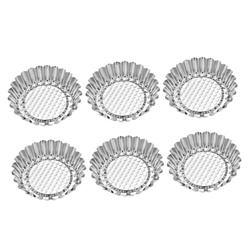 Lurrose 6個 ステンレス製エッグタルト型 耐熱耐油再利用可能 タルト生地対応 ベーキングツール 家用お菓子作り用