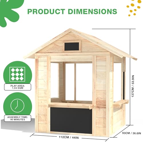 Big Game Hunters Wooden Outdoor Playhouse, Play Pretend Cafe Restaurant Open-Concept Design, Indoor/Outdoor Playhouse Working Doors with Wooden Floor, Toddlers and Kids Ages 2+, Easy Assembly