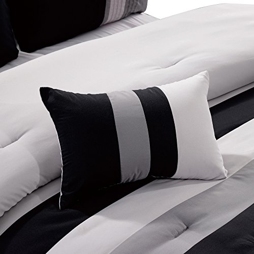 Chezmoi Collection Napa 7-Piece Luxury Leaves Scroll Embroidery Bedding Comforter Set (California King, Gray/Light Gray/Black)