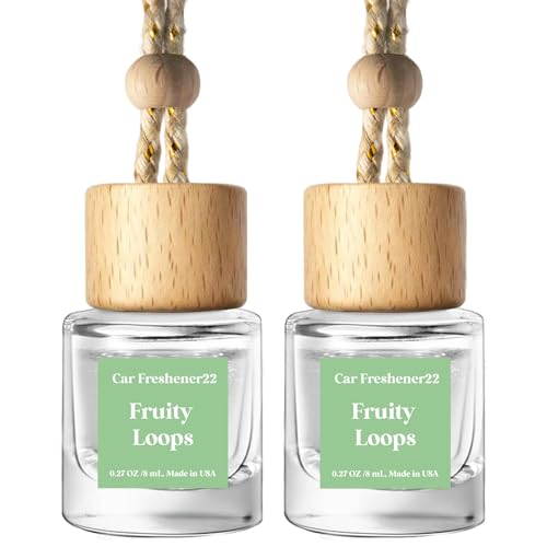 Image of C Classy Hanging Car Air Freshener 2 Pack, Fruit Loops Essential Oil Diffuser, Long-Lasting Fragrance, Cute Glass Bottle Car Accessories for Women & Men, Made in USA
