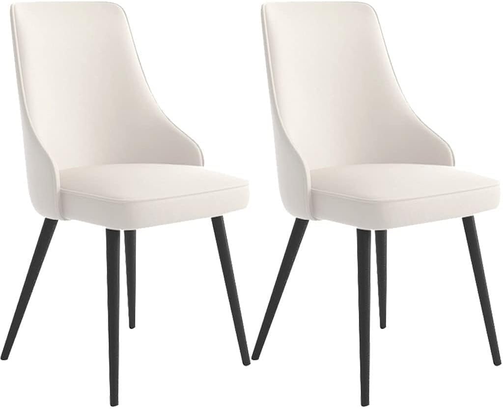 BZGPMFUD Dining Chair Set Of 2 Modern With Waterproof PU Leather Metal Legs(Blanc,Blck feet)