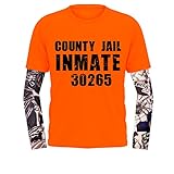 Halloween Prisoner Costume Men Inmate Costume Women Men Orange County Jail Inmate Shirt with Temporary Tattoo Sleeves for Halloween Cosplay Party by Joy Bang (XL)