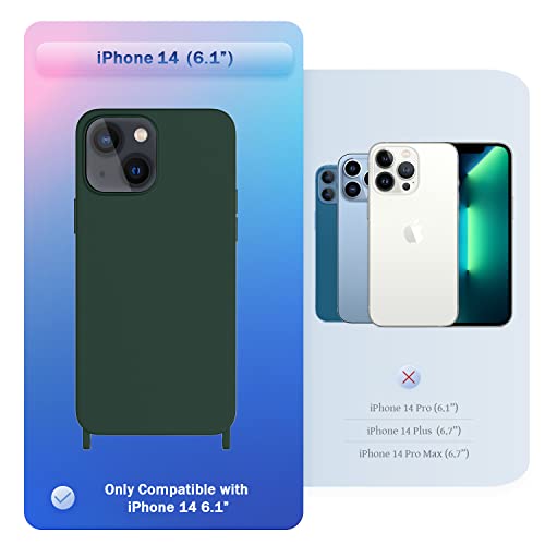 Image of Compatible with iPhone 14 Case with Lanyard Crossbody iPhone Case with Strap Adjustable Shockproof Drop Protection Silicone Phone Cover for iPhone 14 6.1'' Midnight Green