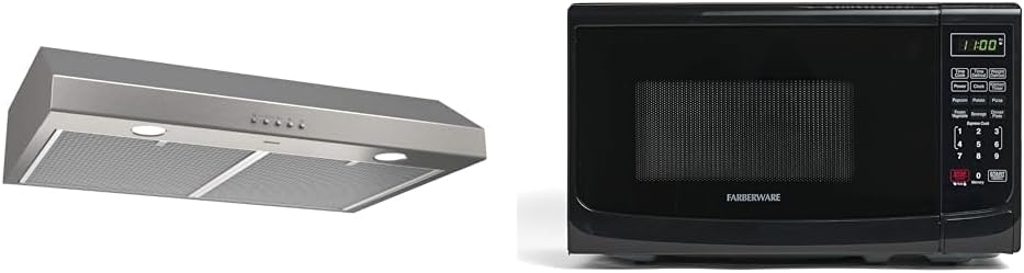 Broan-NuTone 30-Inch 375 CFM Range Hood Bundle with Farberware 0.7 Cu Ft 700W Countertop Microwave, Black