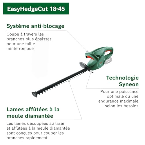 Bosch Taille-Haies sans Fil - EasyHedgeCut 18-45 (2 Batteries, système 2,0 Ah, 18 Volts, Longueur de Lame 45 cm, en Emballage Carton)