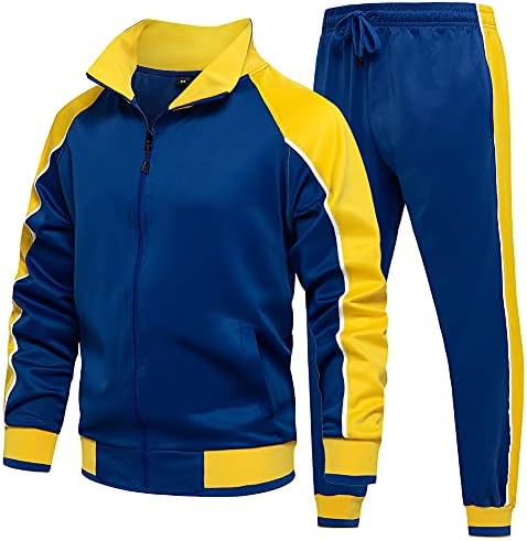 DUOFIER Men's Tracksuit Athletic Sports Casual Full Zip Sweatsuit, Blue-XL