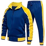 DUOFIER Men Athletic Tracksuit Full Zip Warm Jogging Sweat Suits, Blue-2XL XX-Large