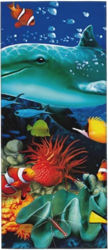 水中世界 鮫 シャチ柄 魚の風景 タオル フェイスタオル マイクロファイバー ホテル仕様 ふわふわ 柔らか肌ざわり ハンドタオル 吸水速乾 薄手 バス用品 プレゼント 12x27.5in