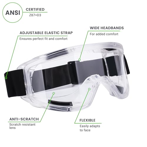 AirGearPro Vision-1000 Anti-Fog Safety Goggles | Anti-Scratch Clear Safety Glasses, Eye Protection Goggles Ideal for DIY work, Sanding, Dust, Woodworking, Construction, Chemistry. - Image 3