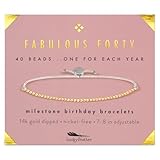 Lucky Feather 40th Birthday Gifts for Women, 14K Gold Dipped Beads Bracelet on Adjustable 7Ó- 8Ó Cord - Perfect 40th Birthday Gift Ideas for Her