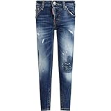 dsquared hose Jeans Dsquared da bambino con lavaggio denim scuro, segni di usura, effetto macchiato, schizzi di vernice e modello cinque tasche
