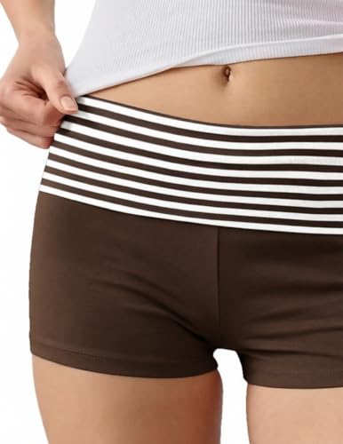 Image of Women Low Waist Lounge Shorts Fold Over Skinny Pajamas Shorts Summer Casual Pj Bottom Sleep Shorts