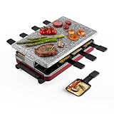 Swissmar Classic 8-Person Raclette Party Grill - Indoor Electric Grill & Griller with Granite Stone Grill Plate - Red