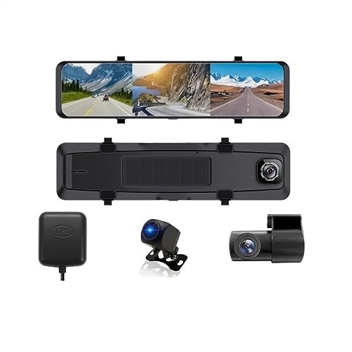 Cámara de salpicadero de 3 cámaras con espejo retrovisor de 12" y DVR 2