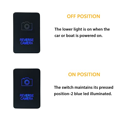 Image of Blue Led Reverse Camera Push Button Switch for Toyota Sequoia FJ Cruiser Prado Landcruiser RVA4 Highlander 3Amp 12V Illuminated ON-Off SPST Button Switch with Wiring Connector
