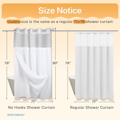 River Dream Heavyweight No Hooks Required Dotted Waffle Weave Shower Curtain with Snap in Liner - 71W x 80H,Hotel Grade,Spa Like Bath Curtain,White by River Dream - Used condition - Image 6