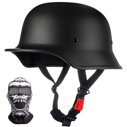 Demi-Casque Moto Allemand Vintage, Casques Ouverts Rétro Homologués ECE, Casquette pour Homme Adulte Boucle à Dégagement Rapide Réglable, pour Scooter de...