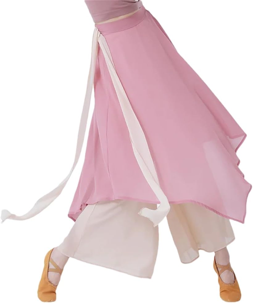Women Classical Dance Wide Leg Pants Dancer Practice Performance Chinese Chiffon Fluttering Loose Skirt Culottes