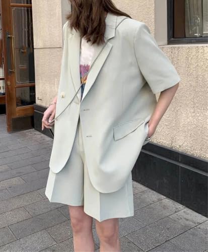 Women'S Thin Casual Loose Short Sleeve Blazer Solid Color Chic Notch Collar Suit Coat4