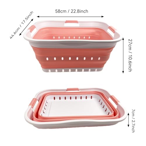 Image of SAMMART 42L (11 gallon) Collapsible Plastic Laundry Basket - Foldable Pop Up Storage Container /Organizer - Space Saving Hamper /Basket (1, White /Quartz Pink)